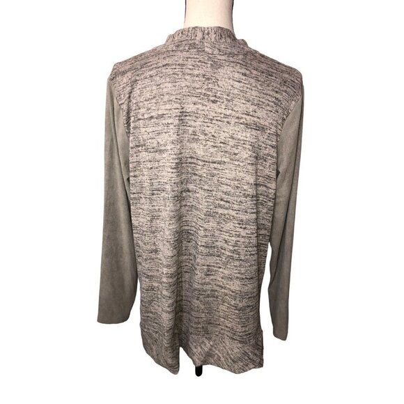 Logo Lori Goldstein Size M Zip Front Cardigan Tunic Shacket Mixed Media Beige - Picture 5 of 11